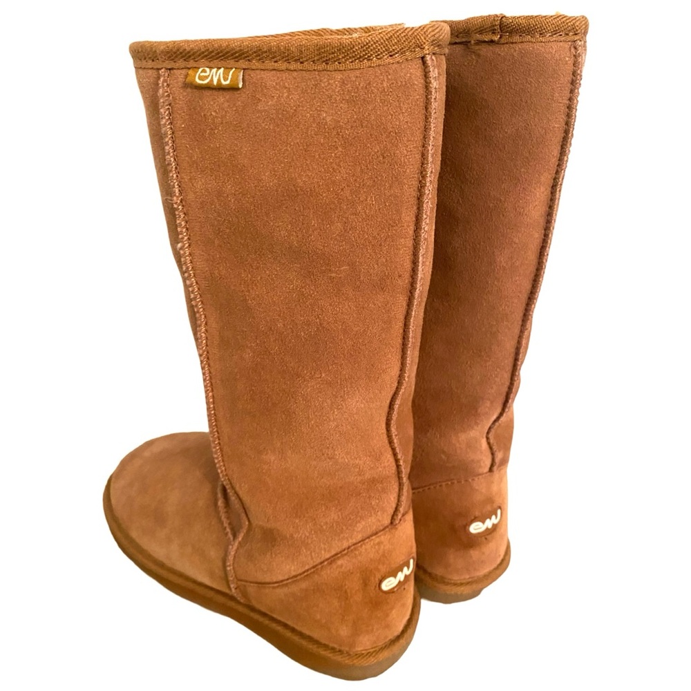 Emu Women’s Suede Boots 6 Mid Calf Camel Merino Wool Lined Leather Pull On New - Picture 4 of 6